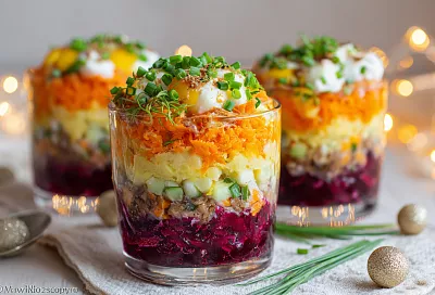 Шпроты под шубой: заменил селёдку на шпроты с огурцами, и на праздничном столе салат исчез первым