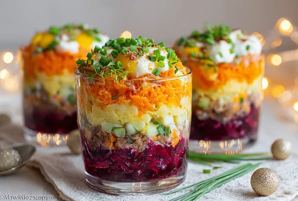 Шпроты под шубой: заменил селёдку на шпроты с огурцами, и на праздничном столе салат исчез первым