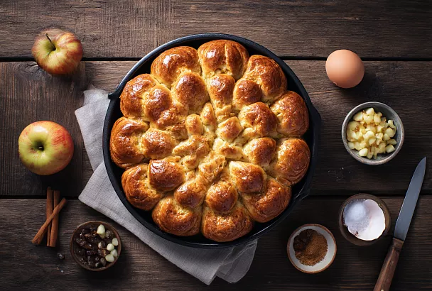 Пирог «на булочки»: разлом — и яблоки с корицей внутри