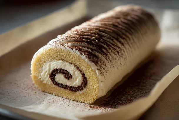 Сворачиваем бисквитный рулет Тирамису: нежный десерт со вкусом любимого мороженого