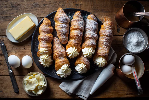 Трубочки с кремом, как в кондитерской: тесто слоится, крем держит форму и не капризничает