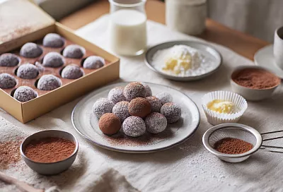 Кипячу воду с сахаром и маслом, всыпаю какао с сухим молоком — и через 10 минут леплю трюфели как в 80–90-е