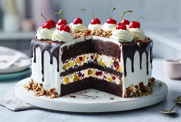 Торт Панчо стал сочнее классического: добавила вишню в начинку, и кислинка идеально сбалансировала сладкий крем