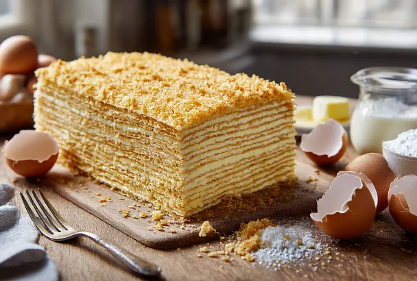 Собираю тесто за 5 минут и пеку хрустящий «Наполеон», который слоится тоньше бумаги