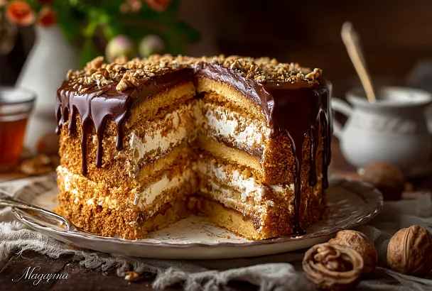 Медово-ореховый торт «Кутузов» — лёгкий, пропитанный и очень вкусный