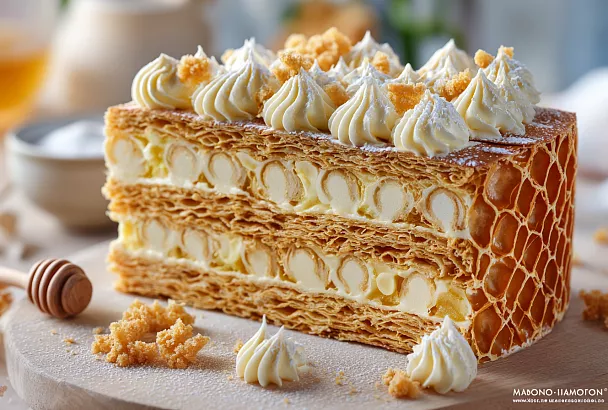 Заварной торт-медовик, который покорит всех – нежный, нарядный и невероятно вкусный