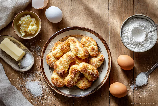 Пробиваю творог с маслом, раскатываю тонко — и «Гусяные лапки» уходят с противня горячими!