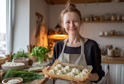 Пирожки в рисовой бумаге с творогом и зеленью