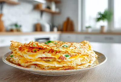 Закусочные блины с сыром и колбасой — тонкие, ажурные и очень вкусные