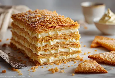 Ленивый Наполеон из 4 ингредиентов за 15 минут: хрустящие коржи и нежнейший крем, тает во рту с первого кусочка