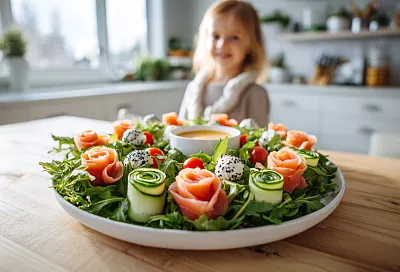 Лёгкий салат с красной рыбой и творожными шариками: очень вкусный и необычный