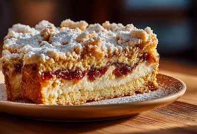 Творожное облако с джемом и штрейзелем: нежный, сочный пирог, который вкуснее королевской ватрушки