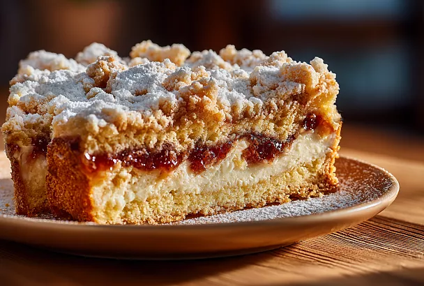 Творожное облако с джемом и штрейзелем: нежный, сочный пирог, который вкуснее королевской ватрушки