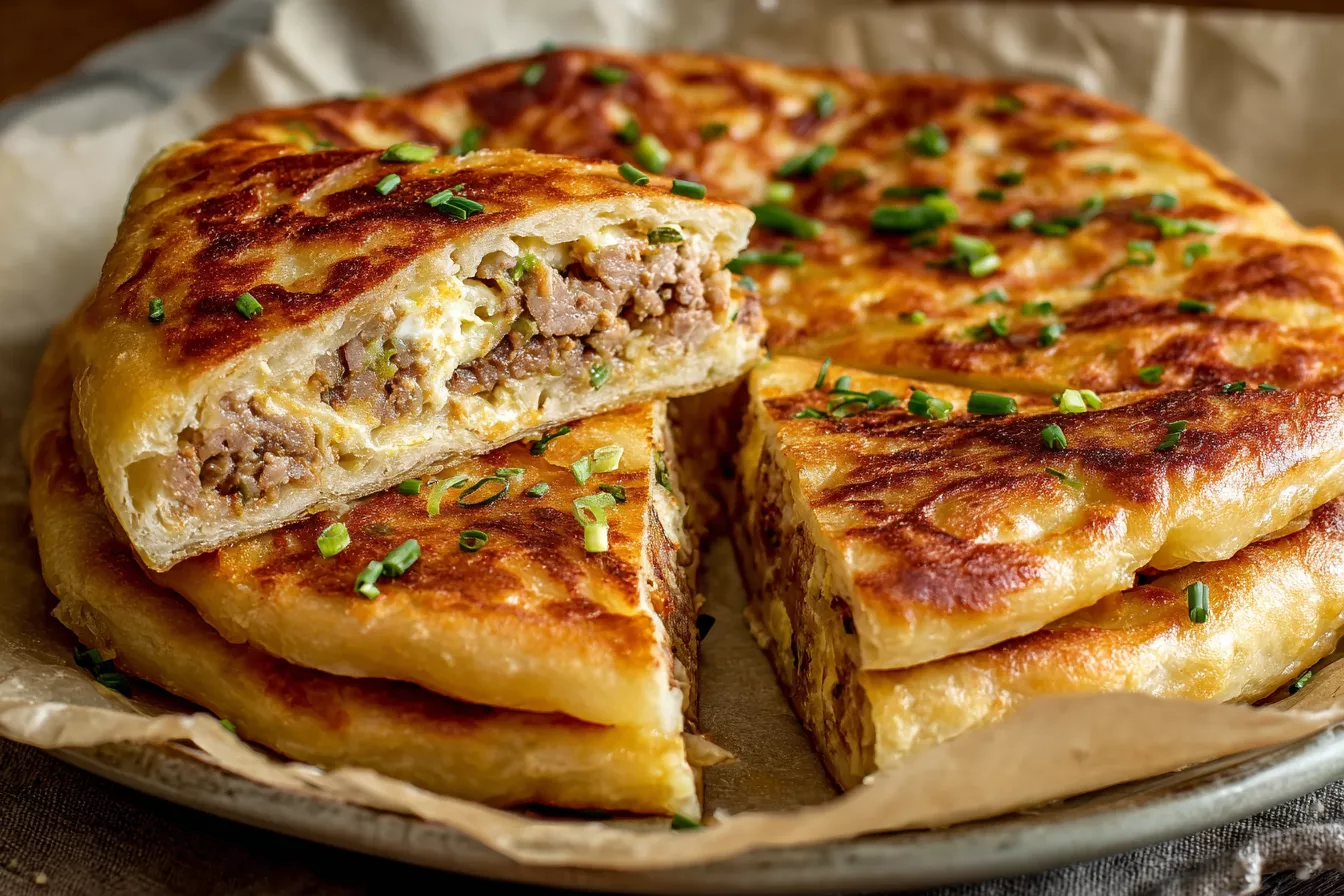 Пирог с мясом и яйцом в сковороде: сочный, хрустящий и без духовки