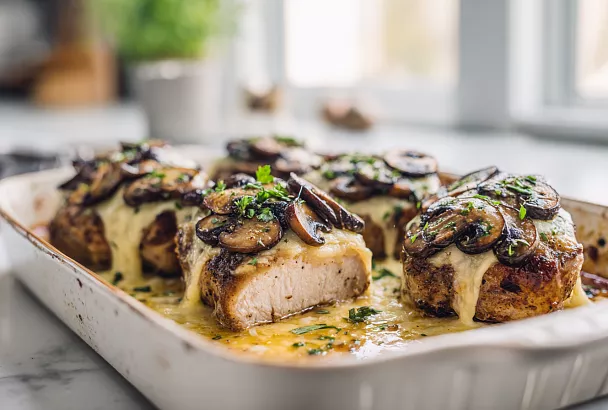 Секрет сочных свиных отбивных с грибами и сыром — льезон решает всё