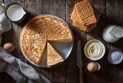 «Наполеон» без духовки и миксера: собираю за 20 минут, а утром он тает во рту