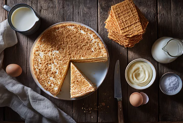 «Наполеон» без духовки и миксера: собираю за 20 минут, а утром он тает во рту