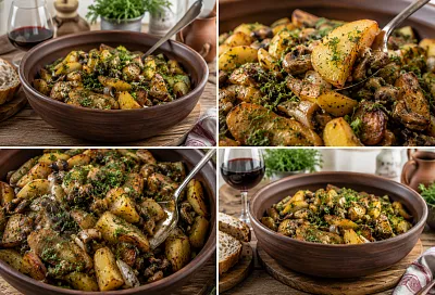 Жарю 2 кг картошки с шампиньонами по-грузински: румяно, пряно и очень ароматно