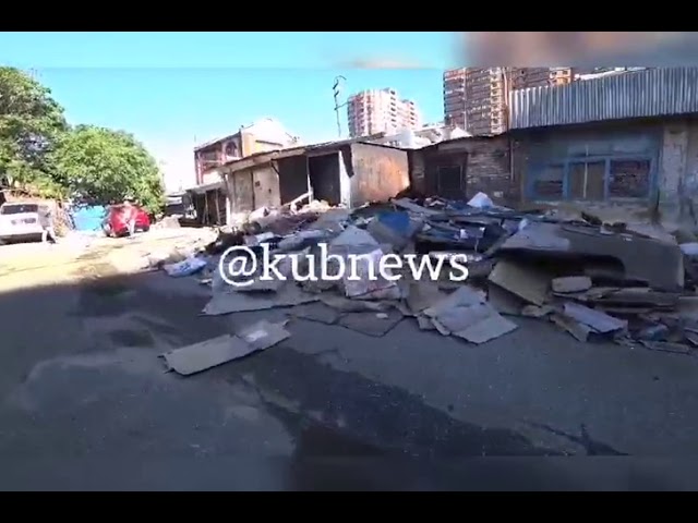 Пожар на Сенном рынке в Краснодаре. 25 августа 2020.