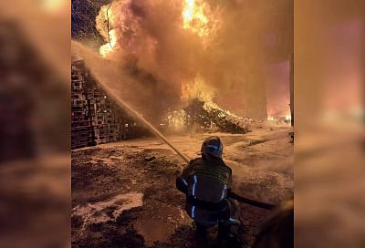 Крупный пожар потушили на территории консервного завода под Краснодаром