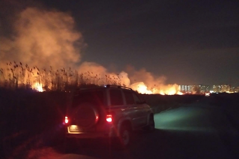 В Краснодаре возле турбодрома «Белая стрела» тушат крупный природный пожар