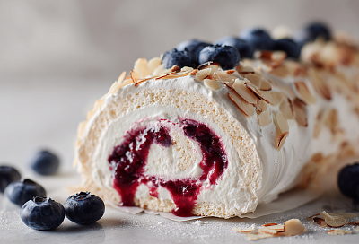 Меренговый рулет с малиной и черникой, от которого гости просят рецепт ещё до того, как доедят кусочек