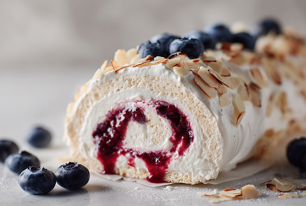 Меренговый рулет с малиной и черникой, от которого гости просят рецепт ещё до того, как доедят кусочек