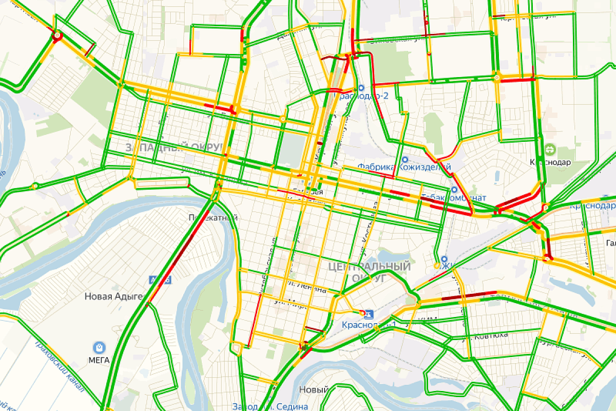 Российская, Дзержинского, Тургеневское шоссе: названы самые загруженные улицы утреннего Краснодара
