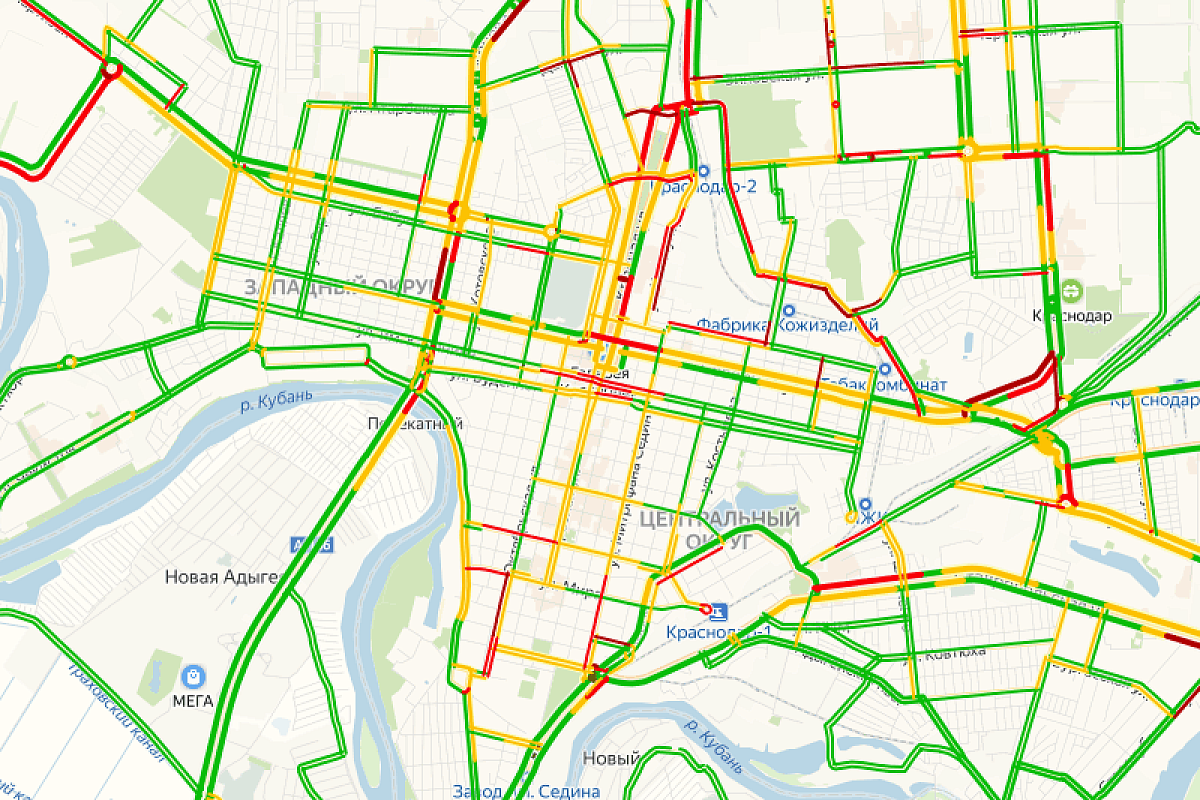 6 баллов: названы самые загруженные улицы Краснодара