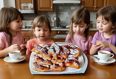 Хворост на кефире, томленный  в сметанной заливке с сахаром: пышное тесто с кисло-сладкой  ноткой ванили просто восхитительно