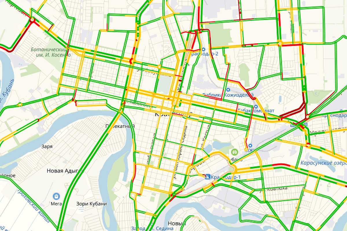 7 баллов: Яндекс назвал самые загруженные дороги Краснодара