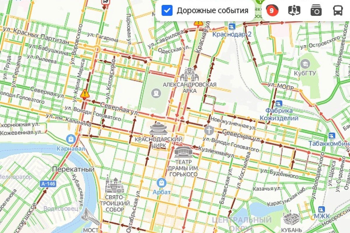 Краснодарцы застряли в 9-балльных пробках