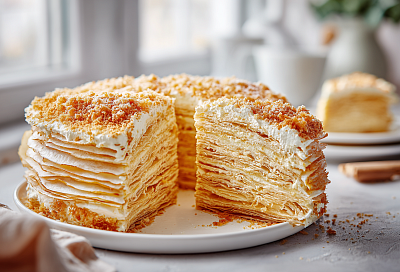 Торт Наполеон получился невероятно нежным и ароматным: добавила один секрет в тесто, и коржи тают во рту