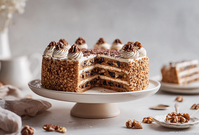 Торт «Пиковая дама» с черносливом: фаршировала чернослив орехами, и на столе нежный десерт с кофейным кремом