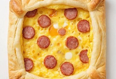 Хрустящая слойка, а в ней шипит горячее яйцо и ароматная колбаса: завтрак для тех, кто любит быстро, вкусно и сытно