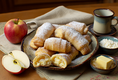 Творожные рогалики с яблочной начинкой