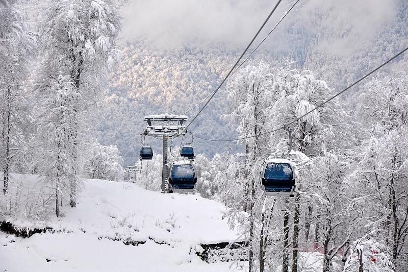 На горных курортах Сочи из-за снегопада закрыты для катания часть трасс