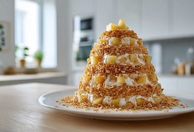 Необычный торт «Наполеон-Панчо» на Новый год: высокий десерт без выпечки коржей