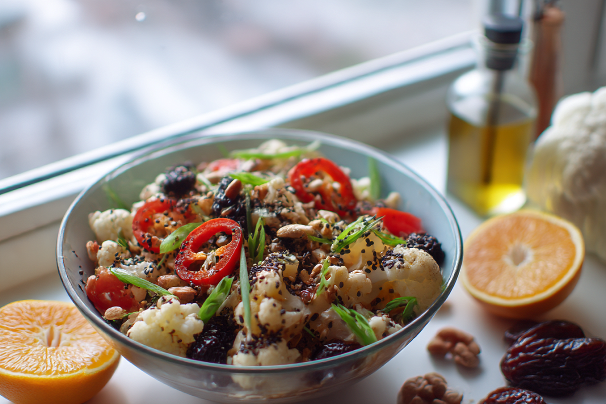 Салат из цветной капусты, который удивляет: тонкие слайсы, томаты и яркая заправка