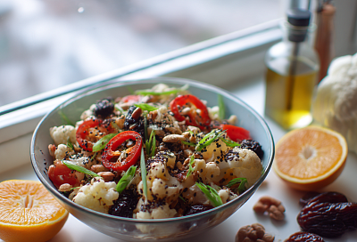 Салат из цветной капусты, который удивляет: тонкие слайсы, томаты и яркая заправка