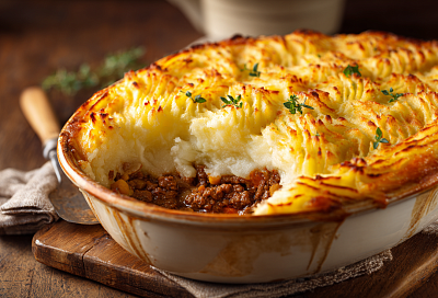 Пастуший пирог с сочным фаршем и кремовым картофельным пюре: ароматный, сытный и очень вкусный