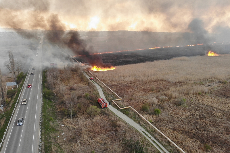 Более 100 человек тушат крупный природный пожар в Анапе