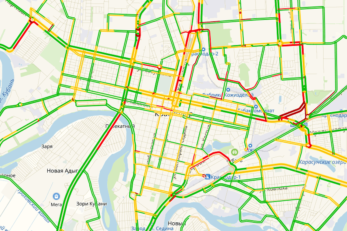 6-8 баллов: Яндекс назвал загруженные дороги Краснодара