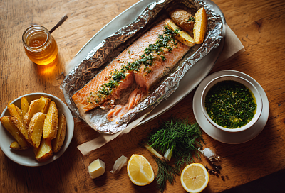 Смазываю горбушу маслом с зеленью и запекаю в фольге — получается сочная и нежная рыба, как будто не сухая вовсе