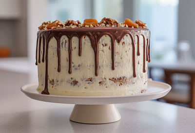 Сочный сметанный торт с курагой и черносливом: добавили орехи в тесто, и аромат получился очень насыщенным 