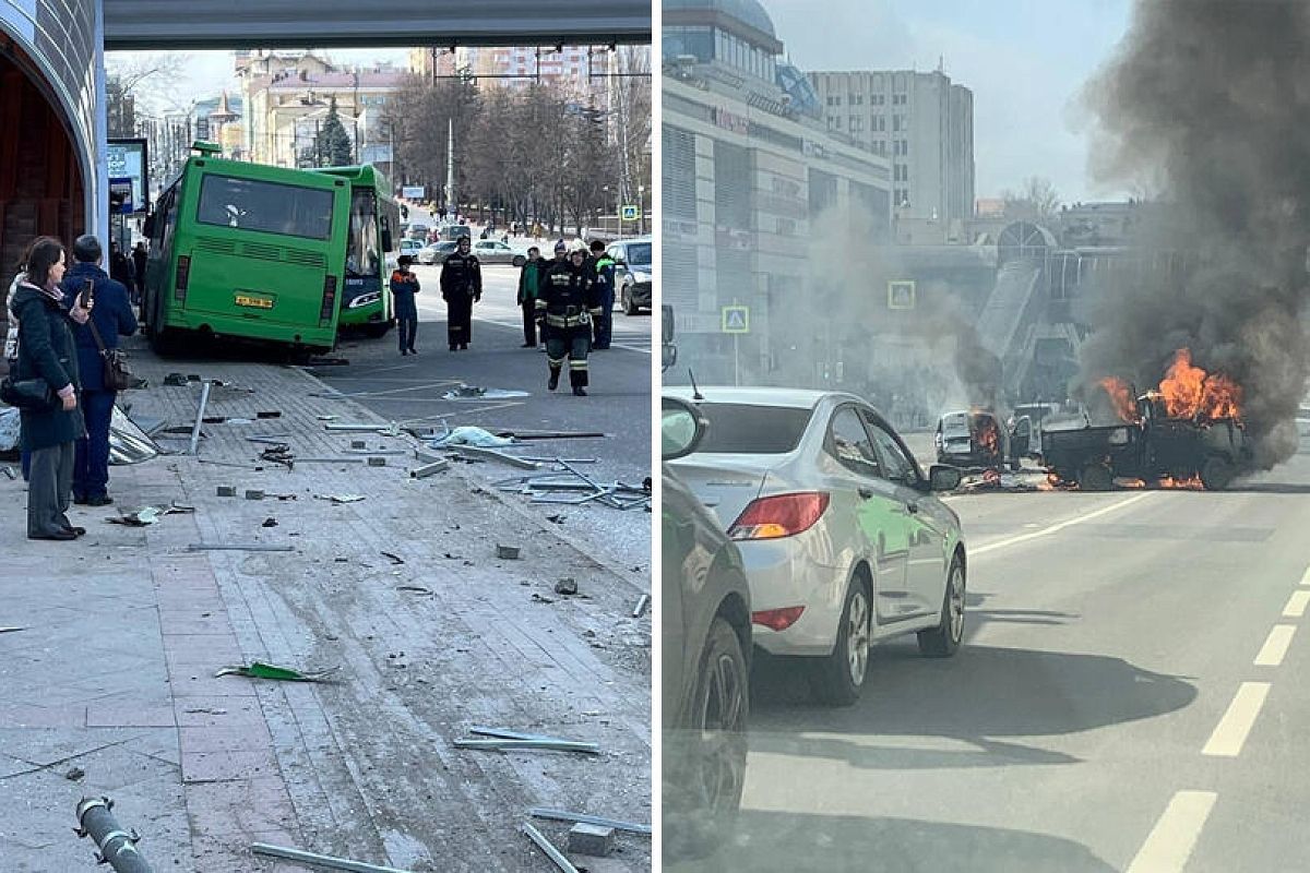 В центре Курска загорелись машины при столкновении с автобусом. Пострадали шесть человек