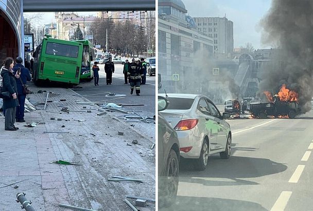 В центре Курска загорелись машины при столкновении с автобусом. Пострадали шесть человек