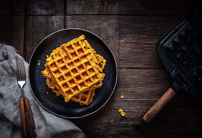 Рисово-тыквенные вафли в вафельнице без лишнего масла