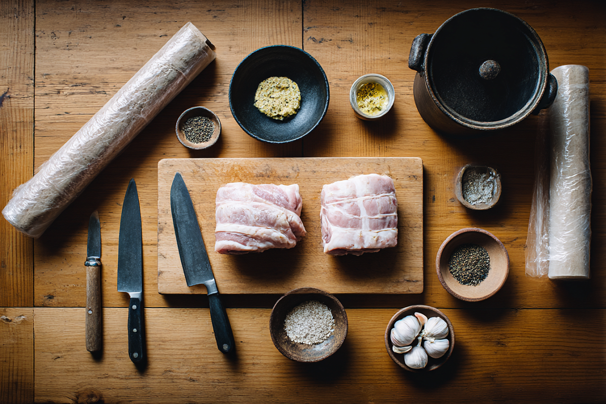 Простая закуска из свиной рульки в плёнке и рукаве