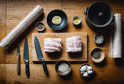 Простая закуска из свиной рульки в плёнке и рукаве